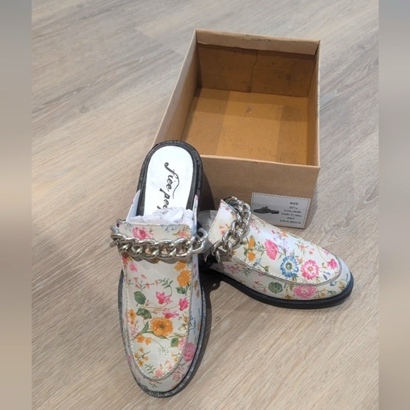 Free People Shoes - Free People Floral Mules with Chain Detail